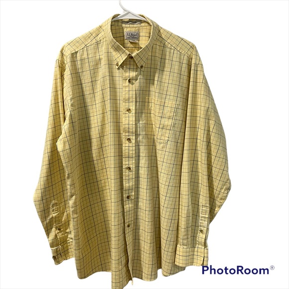 LL Bean Men’s Long Sleeve Shirt Button Up Plaid Yellow XL Gently Worn - Picture 1 of 6